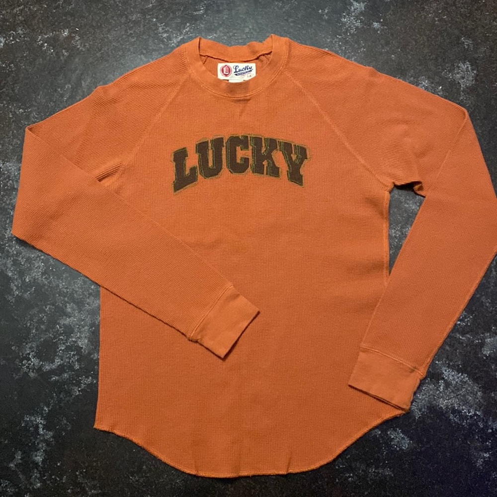 Lucky Brand long sleeve tee, thermal knit, burnt orange, Mens XL